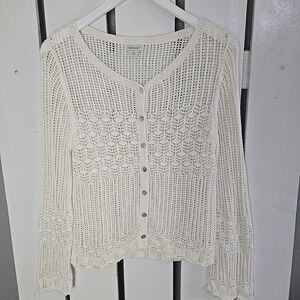 Sundance Open Knit Cardigan Medium Cream Boho Romantic Coastal